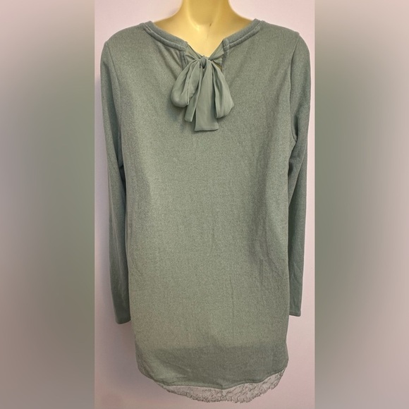 LC Lauren Conrad Sage Green Long Sleeve Crewneck Eyelash Lace Hem Sweater - Picture 2 of 8